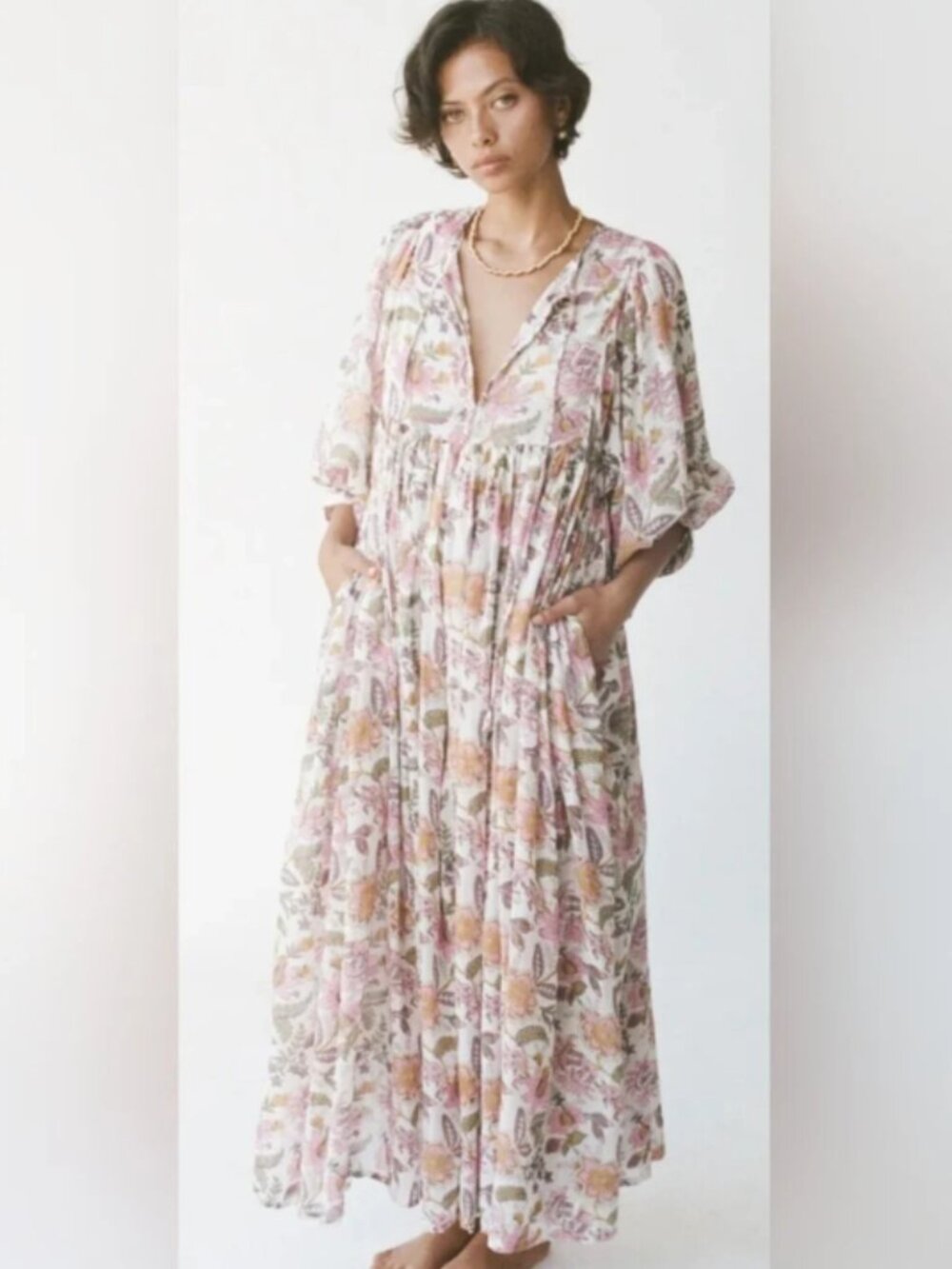 Daughters of India Women's Kyra Fuchsia Bloom Cotton Floral Maxi Dress Size XL